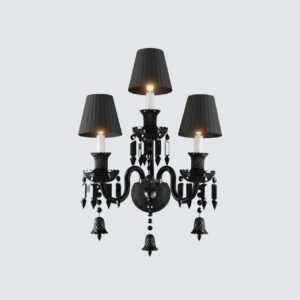 Elegant black crystal E14 3x bulb wall lamp with three lights and dark shades