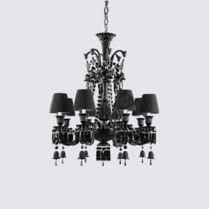 Elegant black crystal chandelier E14 8x bulb wall lamp with three lights and dark shades