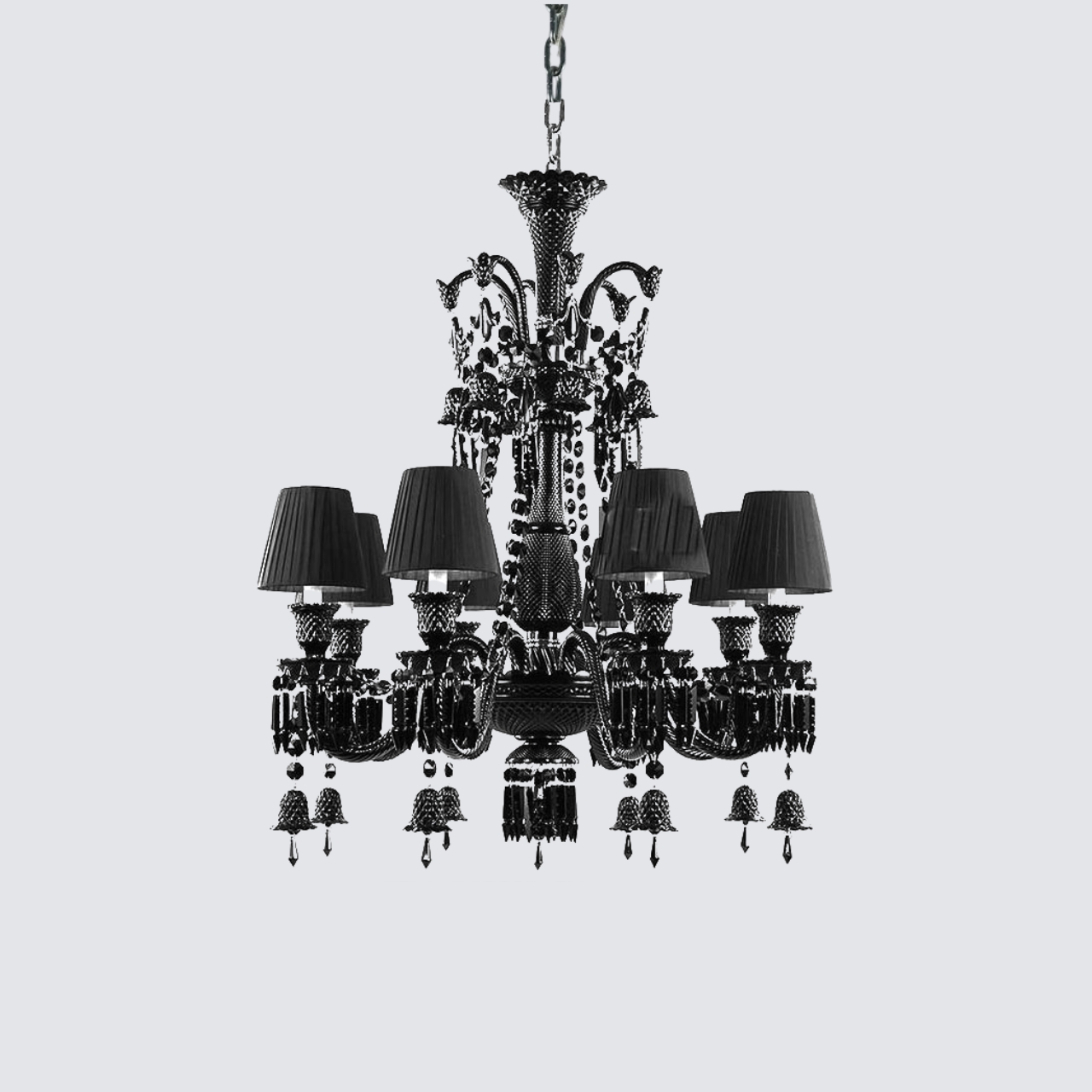 Elegant black crystal chandelier E14 8x bulb wall lamp with three lights and dark shades
