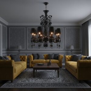 Elegant black crystal chandelier E14 8x bulb wall lamp with three lights and dark shades