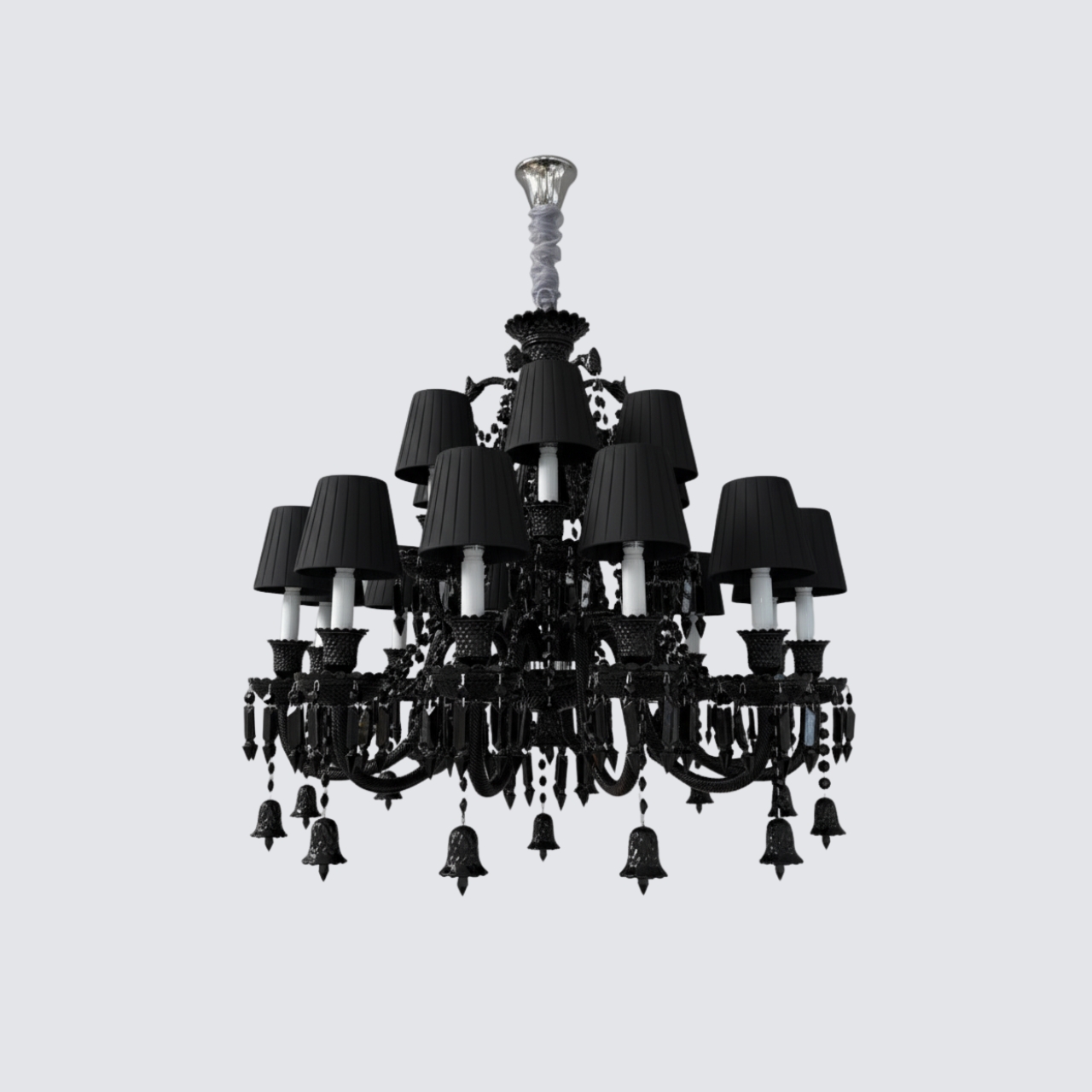 Elegant black crystal chandelier E14 bulb wall lamp with three lights and dark shades