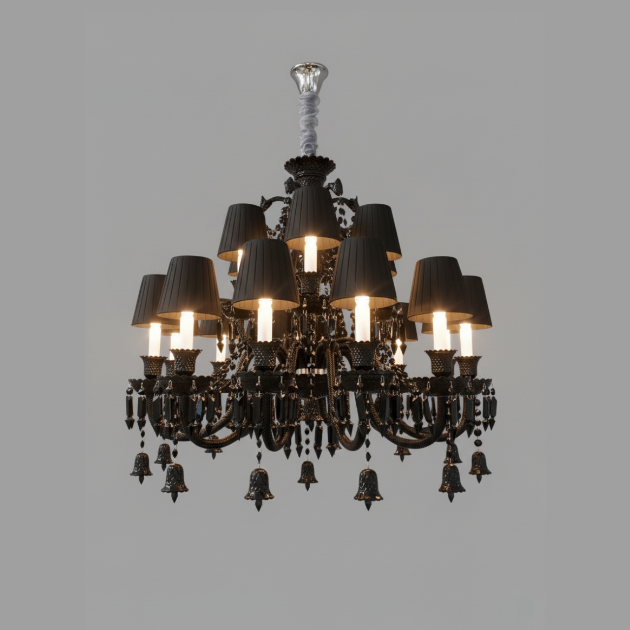 Elegant black crystal chandelier E14 bulb wall lamp with three lights and dark shades