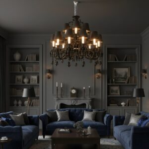 Elegant black crystal chandelier E14 bulb wall lamp with three lights and dark shades