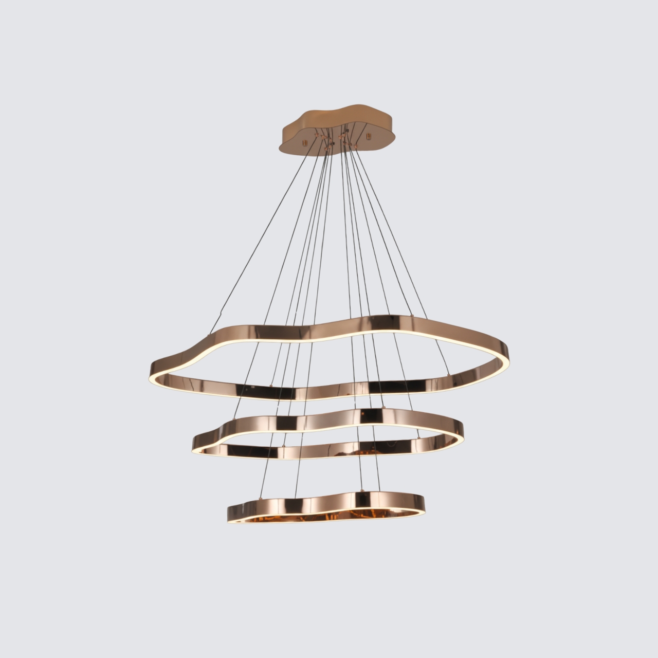 LED pendant light over a round wooden table in a modern dining room 3 light color