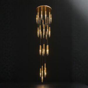 Luxury Gold Waterfall Chandelier | Modern Crystal Long Drop Stairwell Light Warm White
