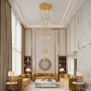 Luxury Gold Waterfall Chandelier | Modern Crystal Long Drop Stairwell Light Warm White