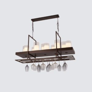 Modern Chandelier with Wine Glass Rack Design - Coffee Brown Metal