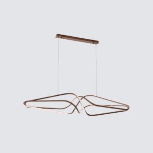 Modern gold LED wave chandelier in dining room with night view, contemporary pendant light, elegant ceiling fixture coffee brown 150cm