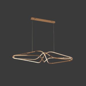 Modern gold LED wave chandelier in dining room with night view, contemporary pendant light, elegant ceiling fixture gold 150cm