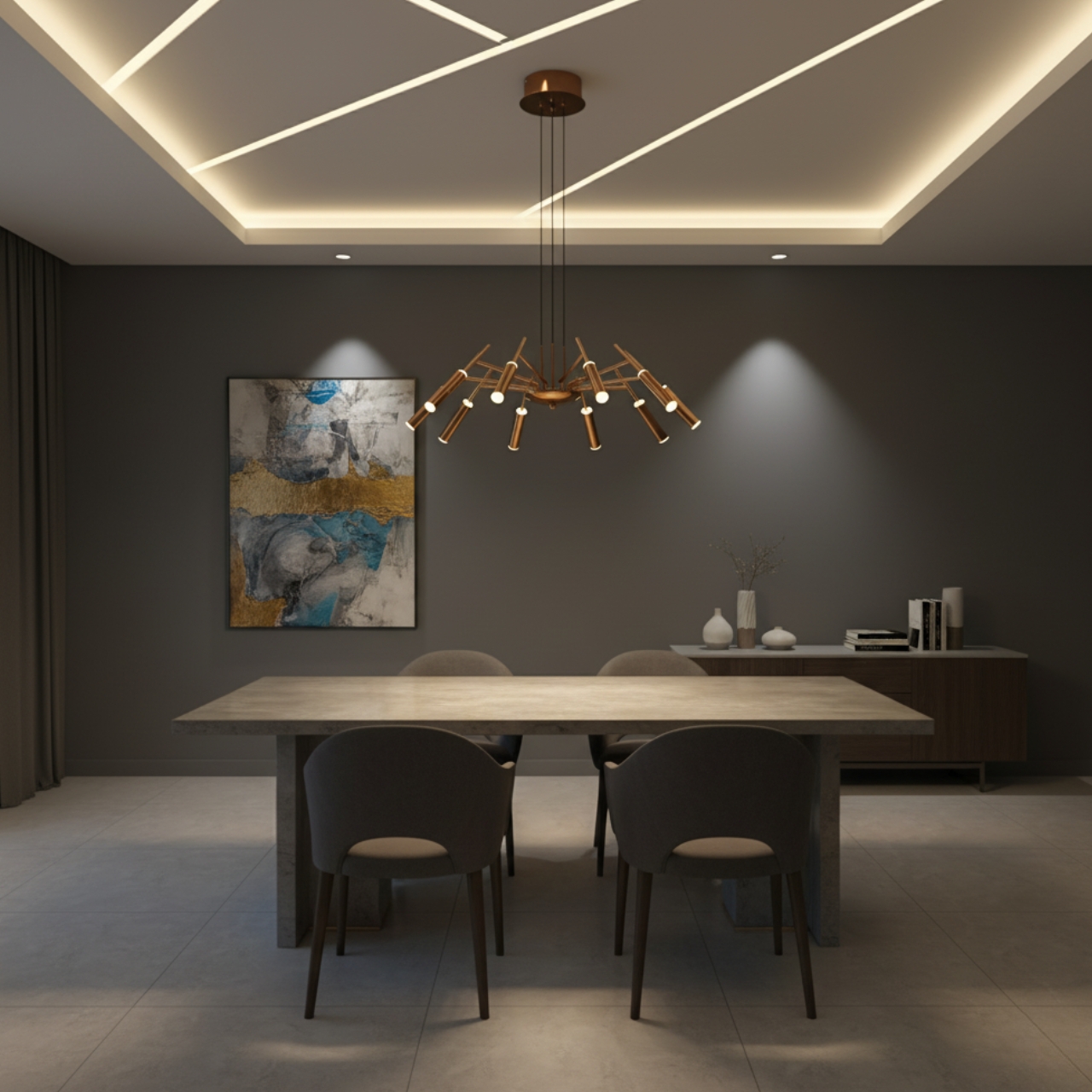 Modern Gold LED Chandelier | Designer Ceiling Pendant Light 3 color light temperature