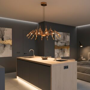 Modern Gold LED Chandelier | Designer Ceiling Pendant Light 3 color light temperature