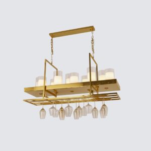 Modern Chandelier with Wine Glass Rack Design - Gold Metal