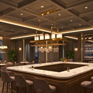 Modern Chandelier with Wine Glass Rack Design - Gold Metal for cafe, hotels bars