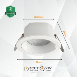 LED Recessed Downlight 7W | 3CCT Fixed Color Spotlight | 3-Year Warranty