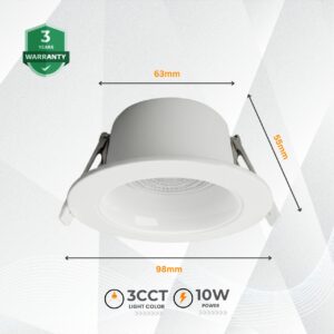 10W Non-Dimmable LED Recessed Downlight with 3CCT options and 3-year warranty