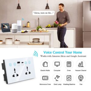 Tuya Smart WiFi Wall Socket USB Type C | Double Outlet Touch Switch | Works with Tuya Smart Life