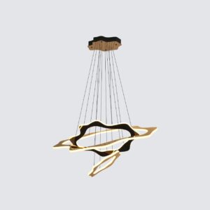 Luxury modern LED chandelier pendant light with a wavy design, illuminating a contemporary.