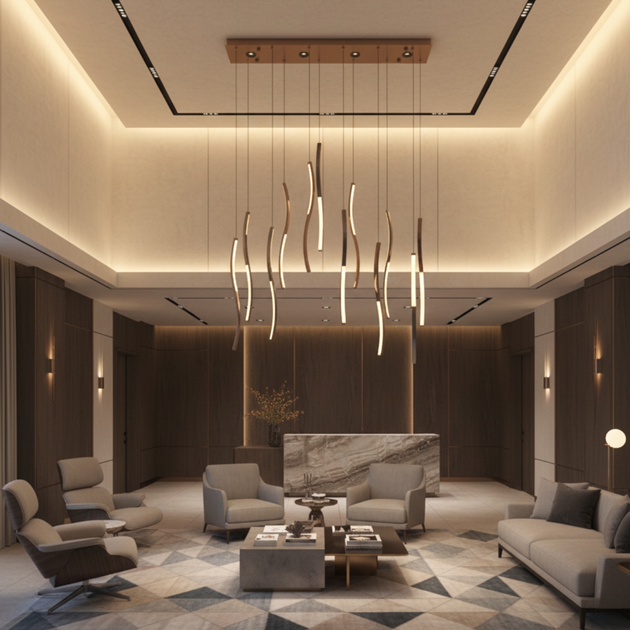 Luxury modern LED linear wave pendant light chandelier