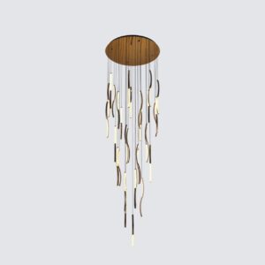 Modern LED chandelier for high ceiling luxury hotel lobby interior with warm lighting